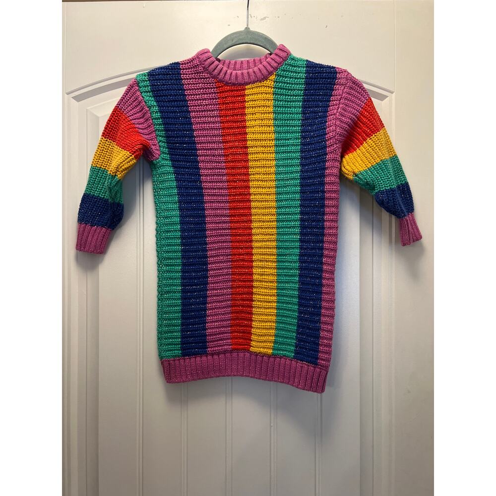 Hanna Anderson Girl Ribbed Knit Striped Pullover Sweater Dress Size 5 Multicolor